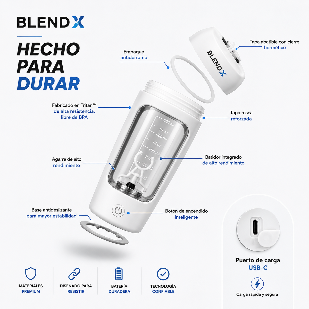 BlendX Pro™ | Shaker Eléctrico de Proteína