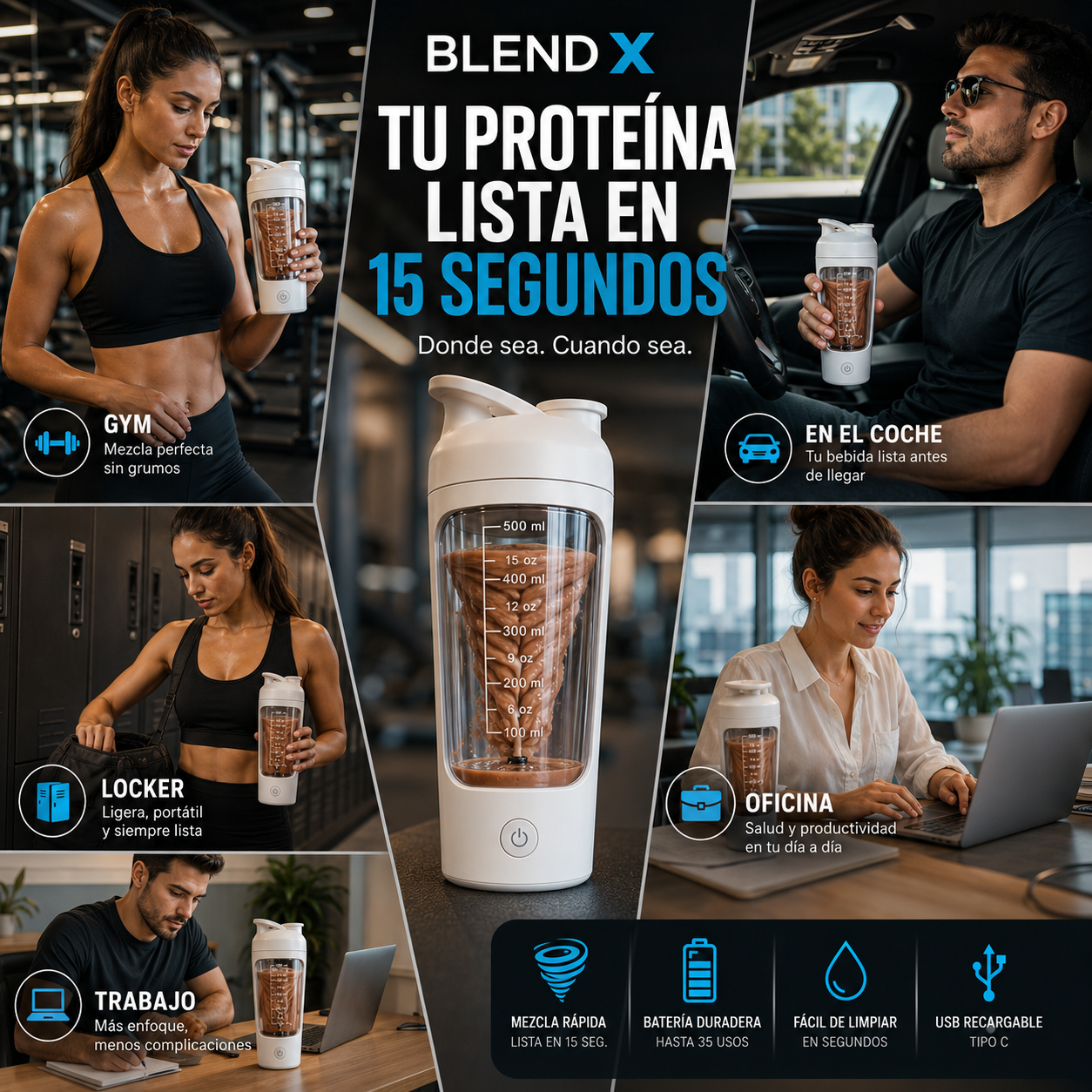 BlendX Pro™ | Shaker Eléctrico de Proteína